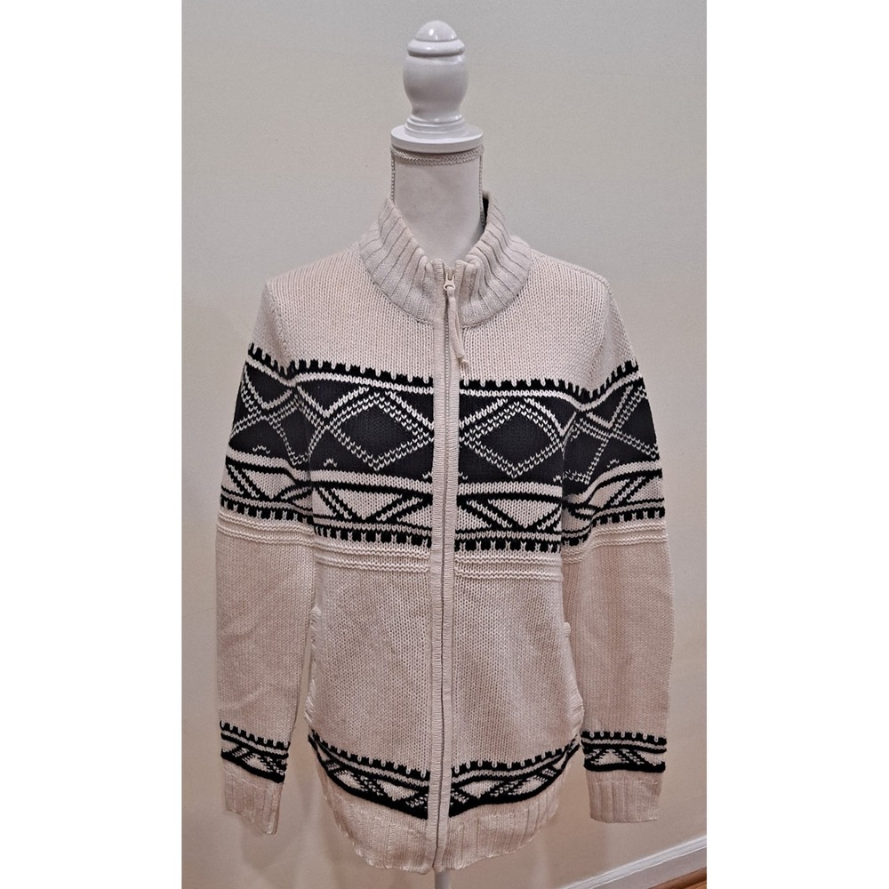 Old Navy Sweater Men M White Black Geometric Full Zip Sherpa Neck  Faire Isle
